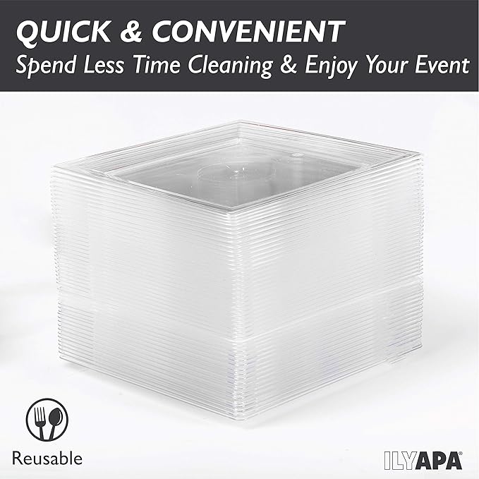 Ilyapa 50 Pack 6 Inch Disposable Dessert Plates, Plastic Party Sets for 50 Guests, Clear Appetizer and Cake Plates 6", Party & Dinner Accessories, Square