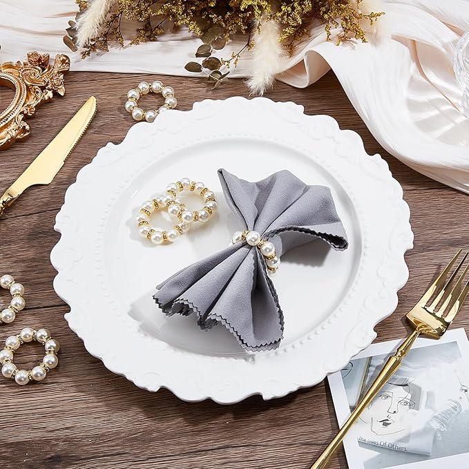 Peacoblue 120Pcs Gold Napkin Rings Imitation Pearl Ring Napkin Holder for Table Decor Settings, Vintage Napkin Ring for Wedding Christmas Thanksgiving Day Party