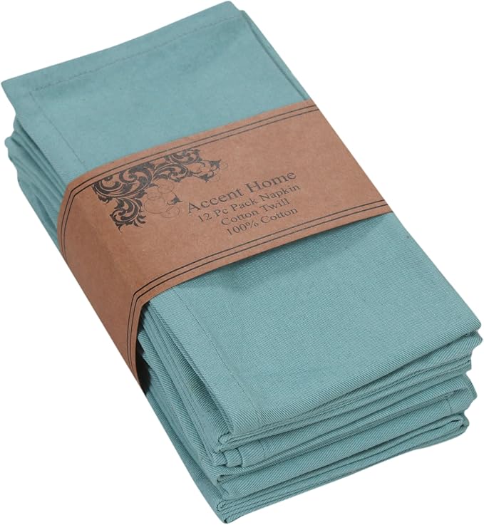 ACCENTHOME Accent Home 100% Cotton Napkins, Delicate Cloth Napkins for Dinners, Parties and Weddings，18 x 18 Inch Set of 12 - Blue