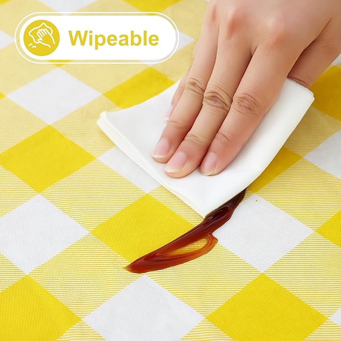 misaya Square Waterproof Vinyl Table Cloth, Buffalo Flannel Backed Tablecloth, Wipeable Plastic Table Cover for Dinner, Kitchen, Outdoor (60" x 60", Yellow and White)