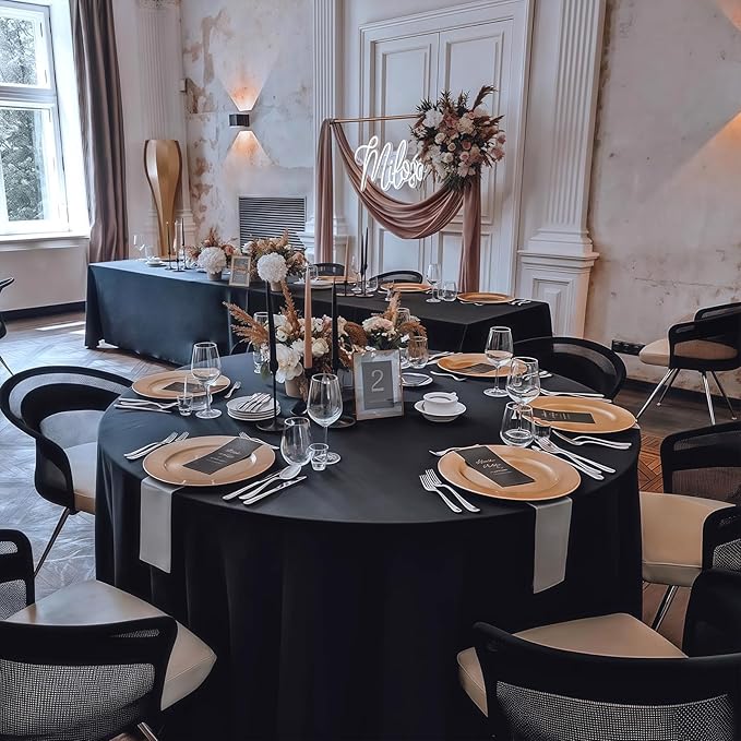 8 Pack Round Tablecloth 90 Inch Black Table Cloth for Round Tables, Washable Polyester Tablecloth Stain and Wrinkle Resistant Decorative Table Cloth for Wedding Party Dining Banquet