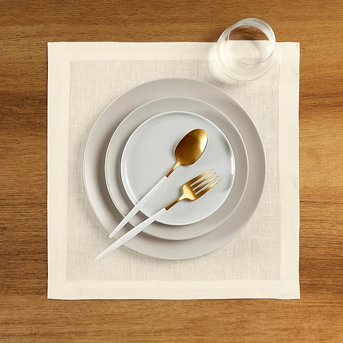 Solino Home Ivory Placemats Set of 4-100% Pure Linen Placemats 14 x 14 Inch for Spring, Easter - Fete