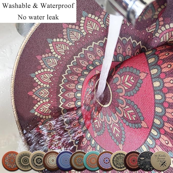 PIGCHCY Rubber Boho Placemats Set of 6, 15" Round Heat Resistant Placemat, Waterproof Washable Table Mats for Dining Table Decoration (Orange)
