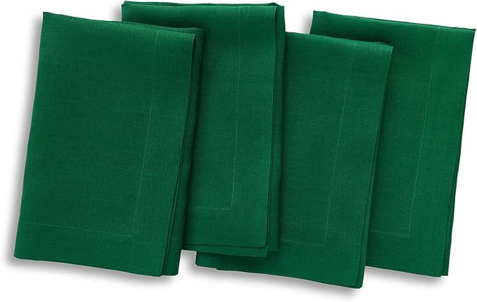 Solino Home Linen Napkins Set of 4-100% Pure Linen Christmas Green Dinner Napkins Cloth 20 x 20 Inch for St Patricks Day - Fete, Handcrafted and Machine Washable