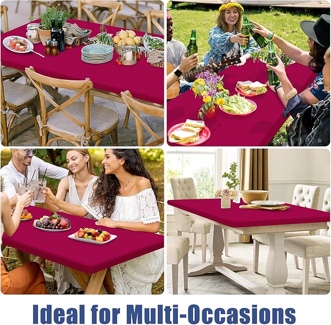 Spandex 5 Foot Rectangle Table Cloth 2 Pack, Elastic Fitted Tablecloths for Picnic, Stretch Washable Patio Table Cover for Outdoor, Camping, Banquet and Parties (Fuchsia, 30"x60")
