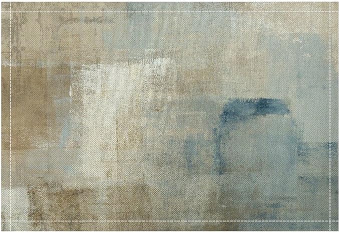 Gradient Placemat Set, Modern Minimal Fashion Abstract Beige Brown Blue Art Oil Painting Brush Strokes Patchwork Pattern Home Decor Linen Table Mats for Dining Room Kitchen Party (17x12in) x6P