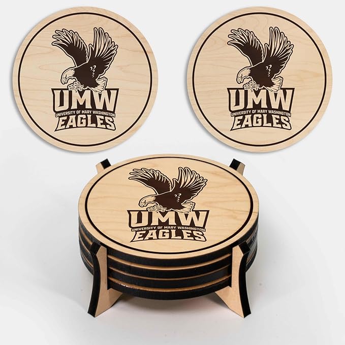 LazerEdge Mary Washington Eagles Wooden Coaster Set - Maple Wood - Officially Licensed Product - 4-Pack