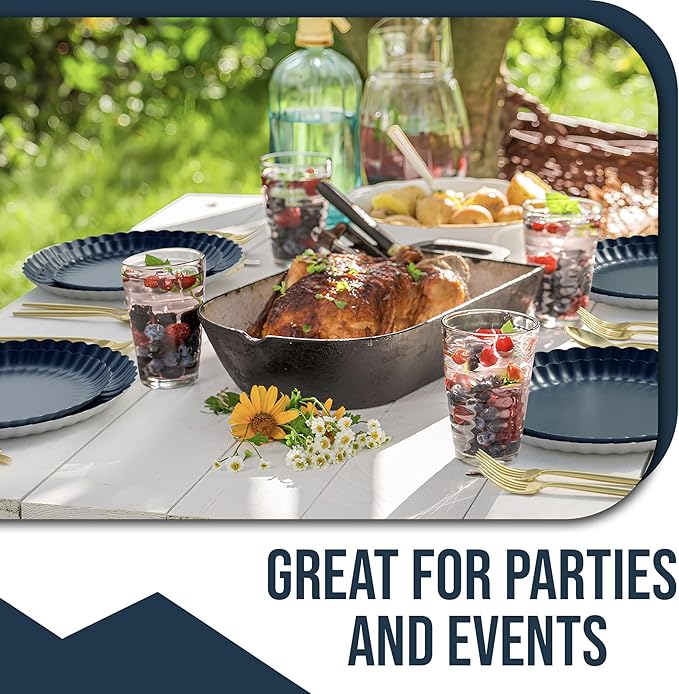 Trendables Scalloped Paper Plates 8.5 Inch & 10.5 Inch 80 Pcs Dinner Plate Set Fancy Disposable Plates for Party for 40 Guests 40 X 8 & 40 X 10 Large & Small Paper Plate Set for Parties Black Aqua