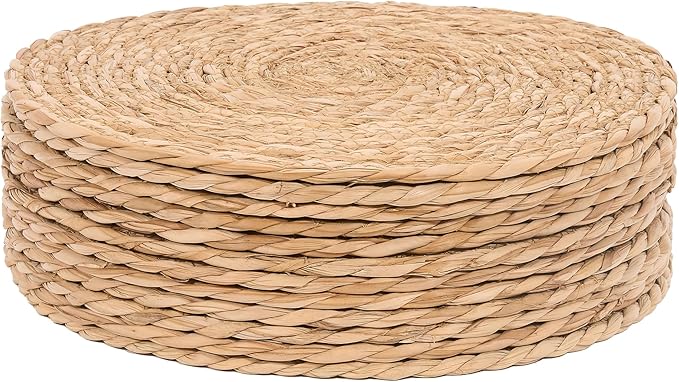 GENMOUS Woven Placemats Set of 12, 12" Round Placemats Natural Water Hyacinth Boho Placemats,Farmhouse Rattan Chargers for Dinner Plates, Rustic Braided Wicker Table Mats for Thanksgiving,Home,Wedding