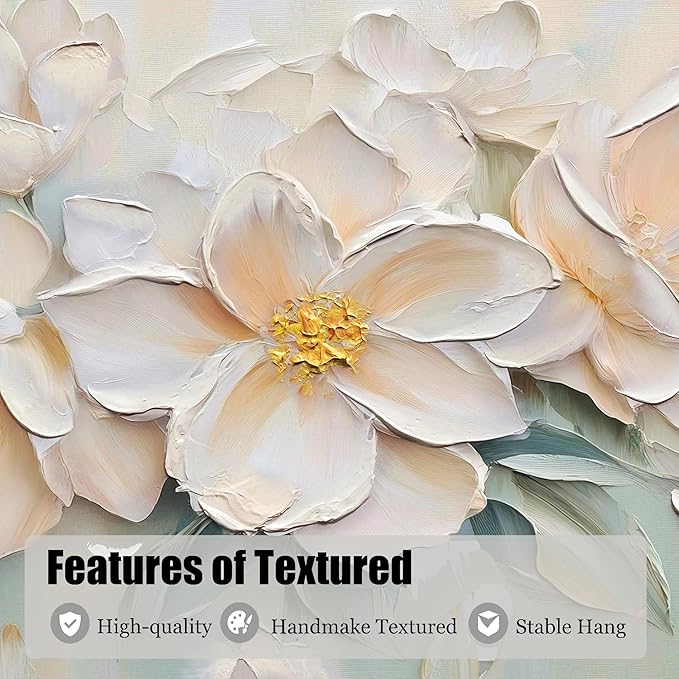 Anolyfi White Textured Flowers Canvas Wall Art for Living Room, Modern Aesthetic Picture Sage Florals Painting Wall Decor, Large Artwork for Hallway Bedroom Office Home Decor 48"x24"