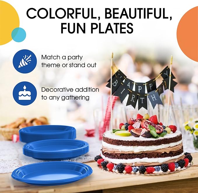 Dark Blue Plastic Plates For Party 7" Dark Blue Disposable Plates Heavy Duty 100 Pcs Plastic Dinnerware Sets Heavy Duty 350 GSM Disposable Dinnerware Set