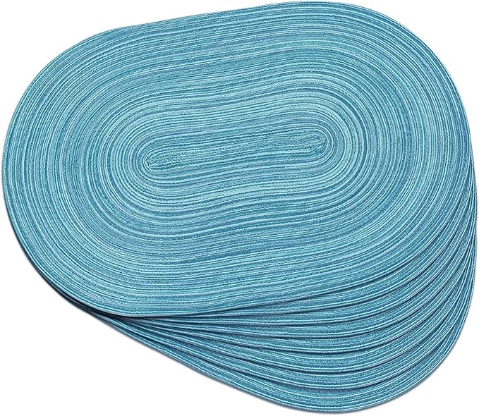 Noctiflorous Oval Braided Placemats Set of 8 Woven 12x18 Inch Non Slip Washable Heat Resistant Place Mats Round Tablemats for Dining Kitchen Party Daily Table Decor Dinner Mats (Sky Blue, 8)