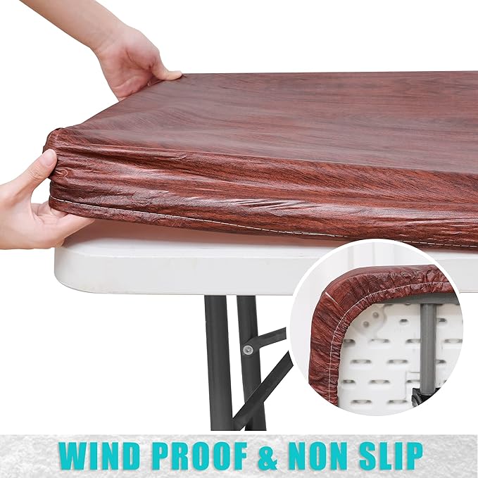 Smiry Rectangle Table Cloth Cover, Waterproof Elastic Fitted Picnic Tablecloth for 4 Foot Tables, Wipeable Flannel Backed Vinyl Tablecloths for Camping, Dining, Outdoor (Reddish Brown, 24" x 48")