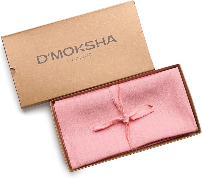D'Moksha Homes Dusty Pink Linen Napkins 18 x 18 Inch - 100% Pure Linen Cloth Washable Dinner Napkins Set of 4 for Valentines, Spring, Easter