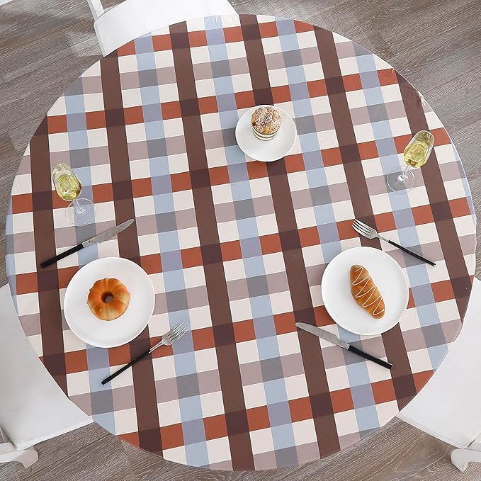 Walrus Round Vinyl Fitted Tablecloth with Flannel Backing Elastic Edge Design Table Cover Waterproof Oil-Proof PVC Table Cloth Stain-Resistant Best for 32"-36" Round