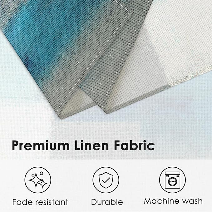 Emvency Farmhouse Placemats Set of 4, 12x18 Inch Modern Teal and Grey Abstract Art Painting Table Mats for Outdoor Home Party Kitchen Dining Decoration