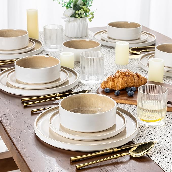 AmorArc Ceramic Dinnerware Sets, Handmade Reactive Glaze Stoneware Plates and Bowls Sets,Highly Chip and Crack Resistant | Dishwasher & Microwave Safe Dishes Set, Service for 6 (18pc)