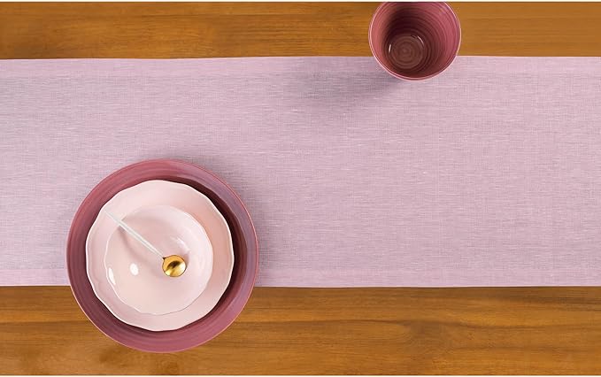 Solino Home Linen Small Table Runner 60 Inches - Athena, 100% Pure Linen Bubblegum Pink Table Runner 14 x 60 Inch Ideal for Dresser and Coffee Tables - Valentines, Spring, Easter