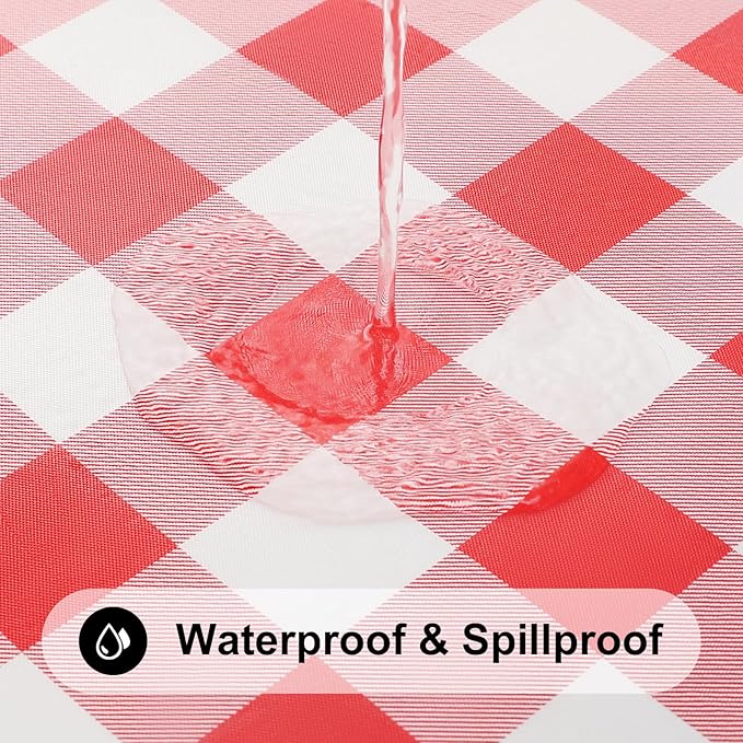 Smiry Rectangle Picnic Table Cloth, Elastic Waterproof Fitted Vinyl Tablecloths, Flannel Backed Buffalo Plaid Table Covers for Dining, Camping, Outdoor (White and Red, 36" x 48")