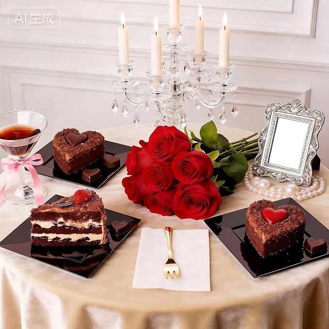 supernal 200pcs Black Dessert Plates with 100pcs Gold Dessert Forks,100pcsElegant Appetizer Salad Plastic Plates,Black Square Cake Plates for Party,Birthday, Wedding,Afternoon Tea