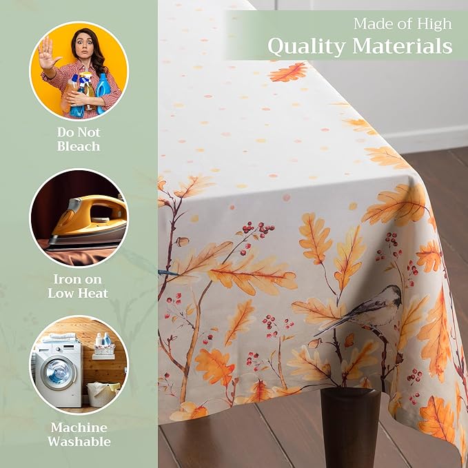 Maison d' Hermine Table Cloth Rectangle Table 100% Cotton 70 x 120 Inches Fall Tablecloth Reusable Everyday Use for Thanksgiving Christmas Decorations Dining Farmhouse Party (Oak Leaves)