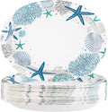 50Pcs Christmas Coastal Oval Paper Plates 10" x 12" Large Disposable Heavy Duty Blue Ocean Coral Starfish Seashell Platters Beach Sea Plate for Merry Xmas Holiday Dinner Birthday Table Party Supplies