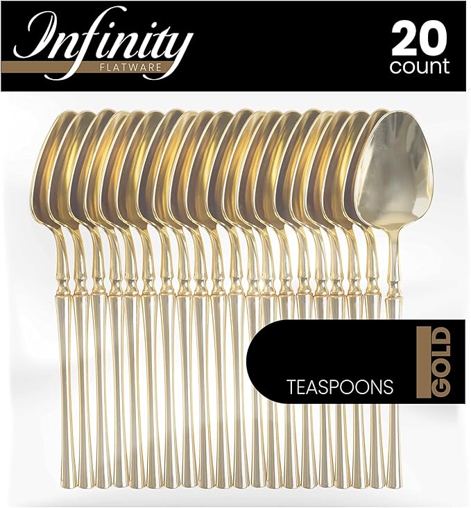PlasticPro 20 Count Gold Plastic Tea Spoons Premium Quality Heavy Duty Disposable Elegant Silverware Tea Spoons for Party