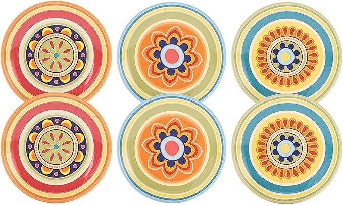 Bico Tunisian Pattern Appetizer Plates Set of 6, 6 Inch Small Ceramic Dessert Plates for Snacks, Salad, Tablescape, Microwave and Dishwasher Safe, Gift for Housewarming and Thanksgiving