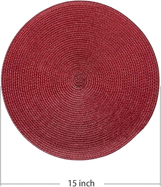 AHHFSMEI Round Braided Placemats 15 Inch Round Table Mats for Dining Tables Natural Woven Heat Resistant Place mats Set of 8 (Burgendy Red,8)