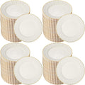 Mifoci 200 Pcs 7.5 Inch Ivory with Gold Rim Plastic Disposable Plates Bulk Salad Dessert Appetizer Cake Plates Elegant Fancy Plastic Tableware for Party Holiday, Wedding, Catering Table Decoration