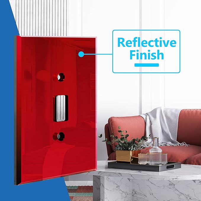 LIDER Reflective Acrylic Toggle Switch Wall Plate, Mirrored Light Switch Cover, Plexiglass Cover Plate, Acrylic Glass, Oversized 1-Gang 5.25" x 3.44", LWP-11O-ARD5P, Red, 5 Pack