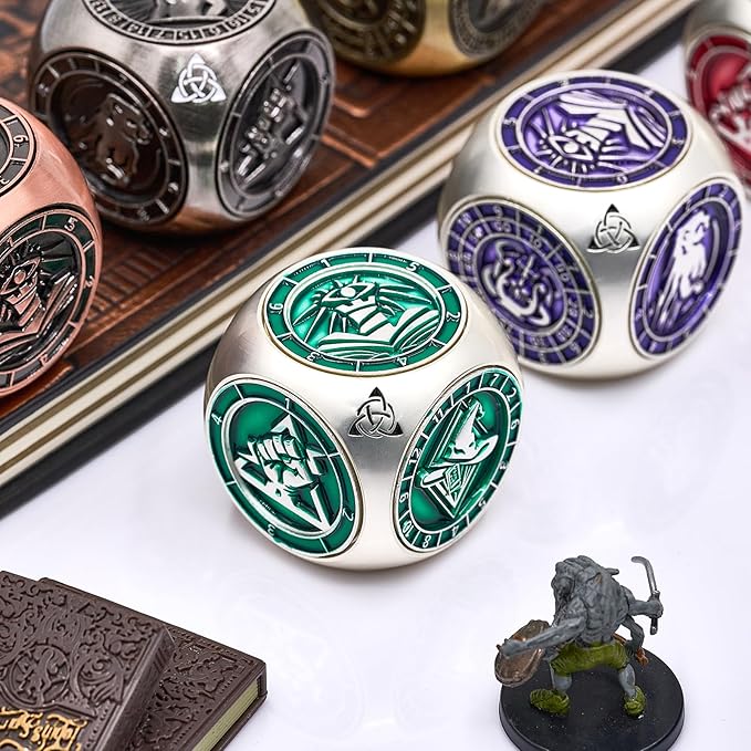Spinner Metal DND Dice Set, 7-in-1 Polyhedral Dice Set for Tabletop RPG (Matte Green)