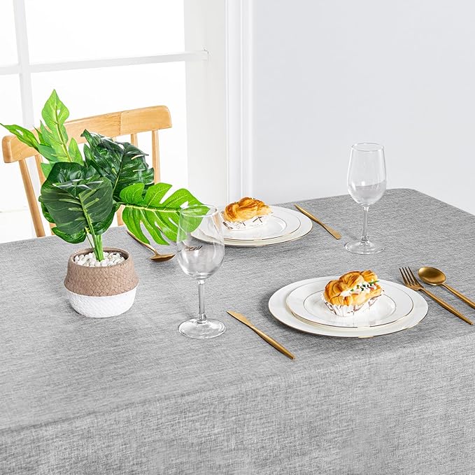 Hiasan 2 Pack Faux Linen Rectangle Tablecloth - Wrinkle and Stain Resistant Washable Table Cloth for Kitchen Dining Room Holiday Table Cover for Party Dinner, Light Grey, 54 x 108 Inch