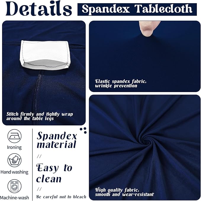 HAISIWLKJ 3 Pack Table Cloth 6ft Navy Blue Tablecloths for Rectangle Folding Table Spandex Fitted Stretch Cover Wrinkle Resistant Washable Protector for Party, Wedding, Banquet, Festival.