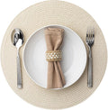 Round Placemats Set of 4 Plastic Woven Placemats Washable Wipeable Table Mats for Dining Table Heat Resistant Non-Slip Circle Place Mats（Beige
