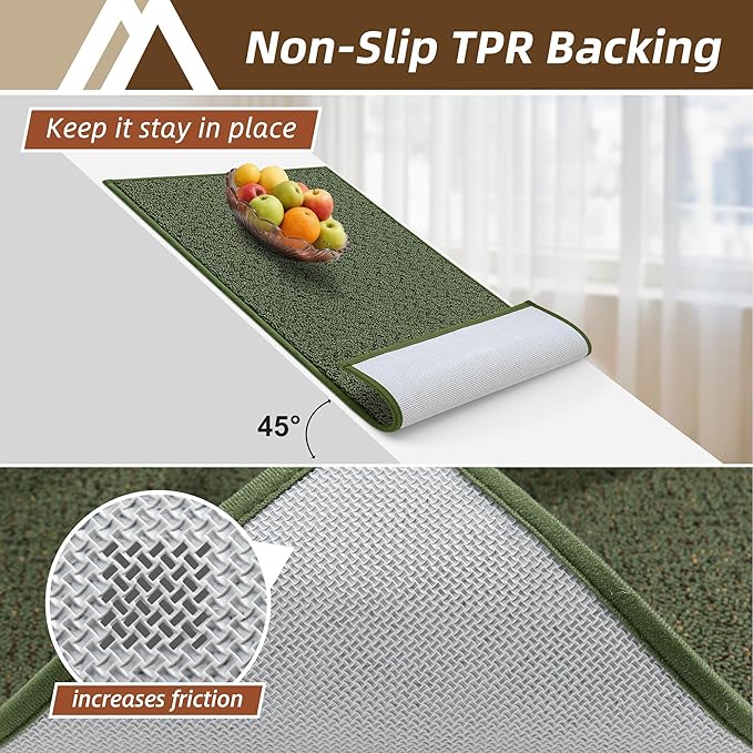 COSY HOMEER Kitchen Rugs 20"x32" Non-Slip Kitchen Mats for Floor Absorbent Stain Resistant Kitchen Floor Mat Machine Washable Rugs for Kitchen,Hallway,Sink,Green