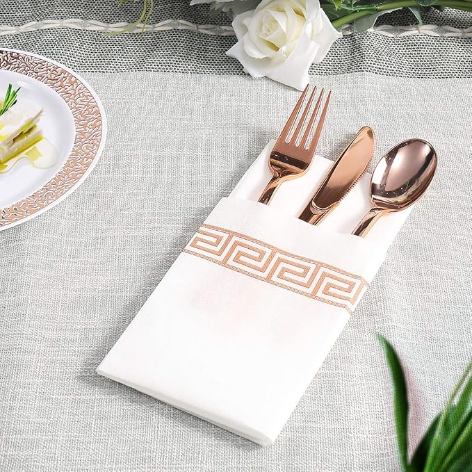 Vplus 200 PACK Guest Towels Disposable Bathroom, Decorative Bathroom Napkins, Soft and Absorbent Disposable Dinner Napkins Cloth Like for Kitchen, Parties, Weddings, Christmas Party(Rose Gold)