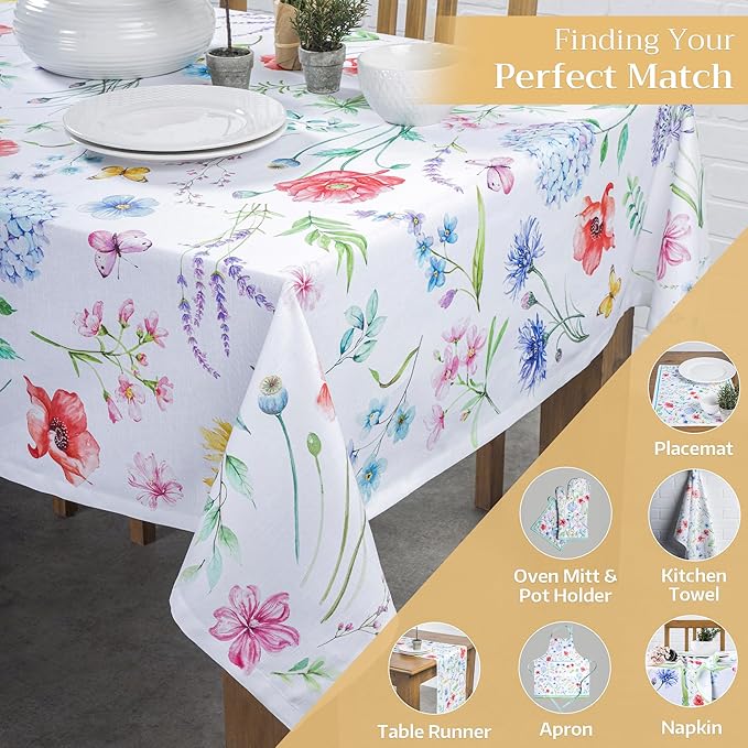 Maison d' Hermine Table Cloth Rectangle Table 100% Cotton 60 x 90 Inches Tablecloth Reusable Decorative for Dining Room Farmhouse Home Valentines Day Decorations Spring Summer - Just Floral