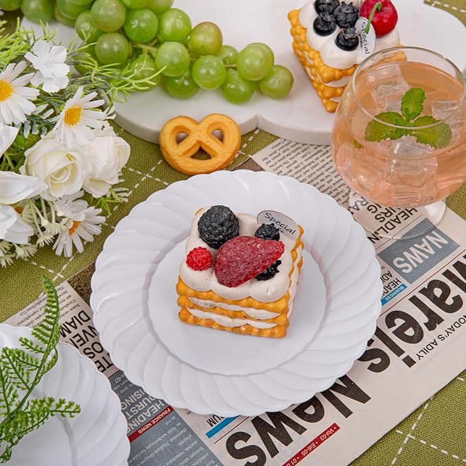 U-QE 100 Pieces White Plastic Plates - 6 Inch White Disposable Plates - Washable & Reusable - Premium Hard Dessert Plates - Party Supplies for Birthdays, Celebrations, Travel, Wedding,Party and Events