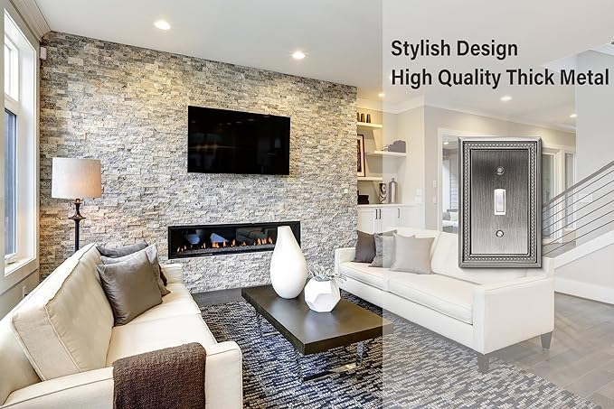 Henne Bery Sunken Pearls Heavy Duty Decorative Wall Plate Switch Plate Outlet Cover (Single Toggle, 2 Pack, Heirloom Silver)