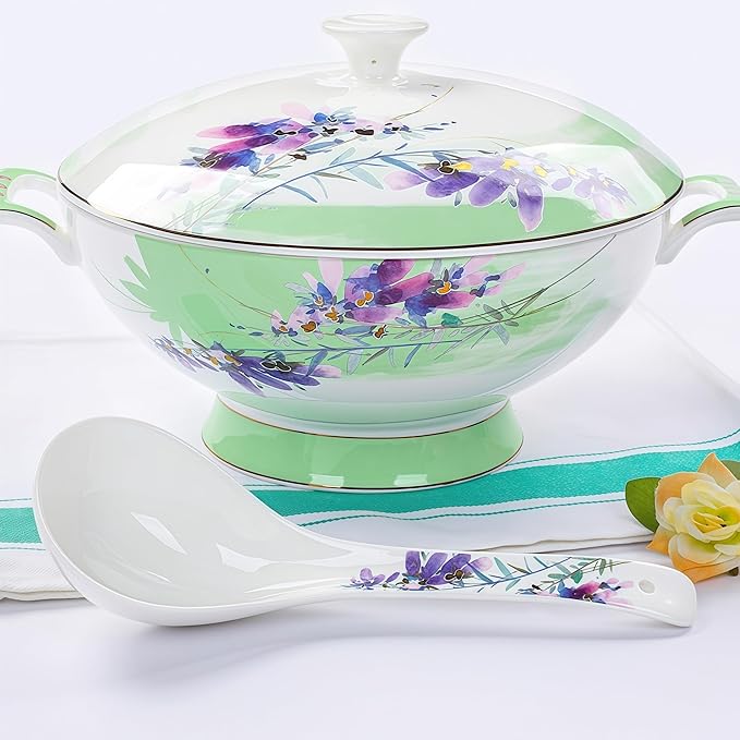 50 Pcs Fine Bone China Dinnerware Set, Porcelain & Ceramic Dinnerware Sets, Bone Stoneware & Ceramic Cookware Tableware Set Includes Dinner Plates|Spoons|Pasta Bowls|Soup Pot|Chopsticks