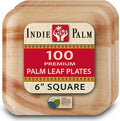 Indie Palm Disposable Palm Leaf Plates – 100 Pack 6 Inch Square – Heavy Duty, 100% Compostable & Biodegradable – Eco-Friendly Alternative to Plastic & Bamboo – Perfect for Parties & Events