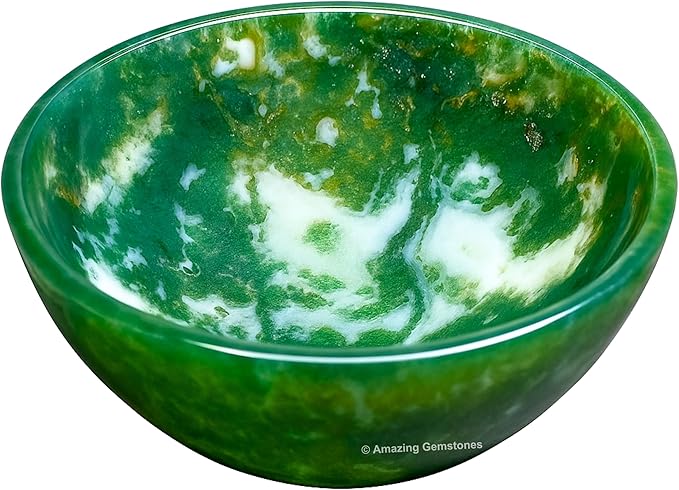 Moss Agate Crystal Bowl - 2 Inch Decorative Bowls for Room and Home Decor - Gemstone Healing Crystals for Elegant Display, Positive Energy Balance and Gift