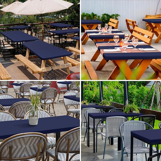 homing 2 Pack Rectangle Table Cloth, Elastic Fitted Fabric Tablecloth Fits for 4 Foot Folding Tables, Washable Table Cover for Picnic, Camping, Indoor & Outdoor (Navy Blue, 30" x 48")