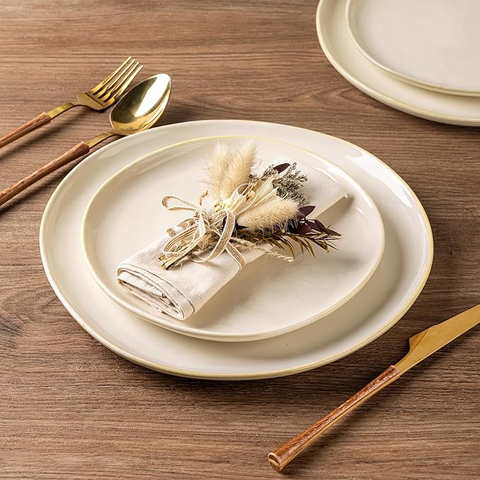 AmorArc Ceramic Dinner Plates Set of 6, 10.5 Inch Handmade Reactive Glaze Stoneware Plates, Rustic Shape Dinnerware Dish Set for Kitchen, Microwave & Dishwasher Safe, Scratch Resistant
