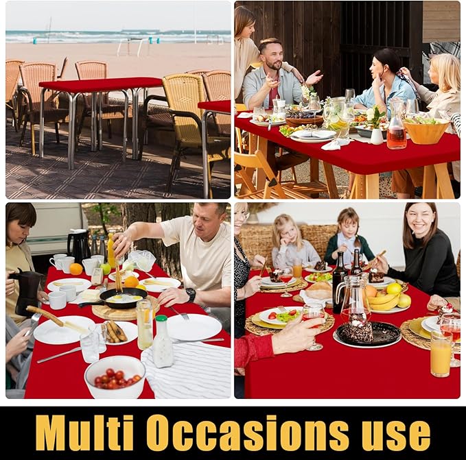 Smiry Rectangle Picnic Table Cloth, Waterproof Elastic Fitted Tablecloths for 8 Foot Tables, Washable Polyester Table Cover for Camping, Indoor and Outdoor (Red, 30"x96")