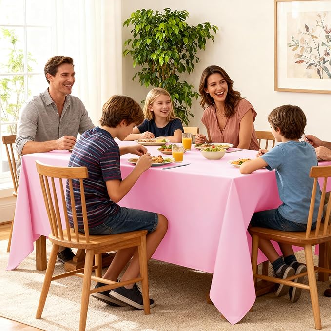 6-Pack Pink Tablecloths for Square Tables, 70 x 70 Inches, Stain-Resistant Polyester Fabric for 3 Foot Tables - Washable Table Covers for Weddings, Banquets, Birthday Parties, Events
