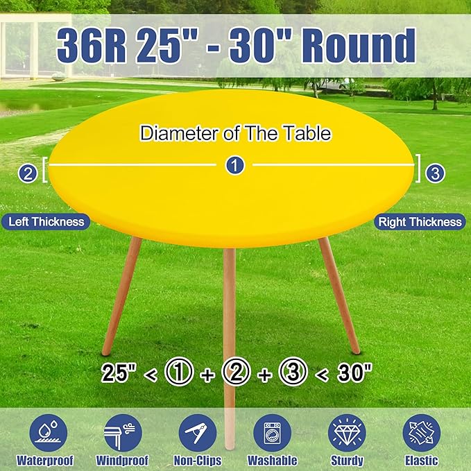 Round Spandex Tablecloth, Elastic Fitted Waterproof Tablecloths for 25"-30" Tables, Stretch Washable Picnic Table Cover for Camping, Dining, Indoor and Outdoor, Yellow