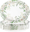 50PCS White Floral Oval Paper Plates 10"X12" Eucalyptus Flower Plates Disposable Heavy Duty Green Leaves White Flowers Tablewre Spring Blossom Flowers Dinnerware for Wedding Birthday Bridal Shower