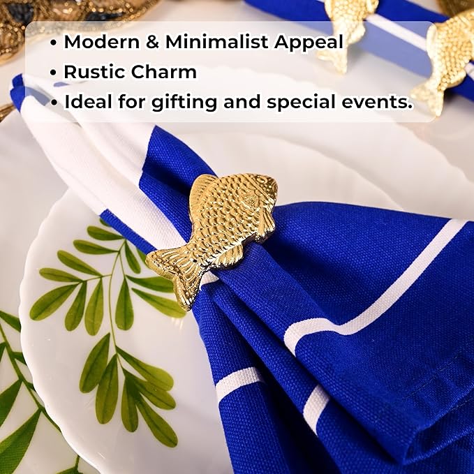 ALPHA Living HOME 12 Pcs Decorative Fish Metal Napkin Ring for Table Settings Napkins Ring for Dining, Anniversary, Birthday, Romantic Dinner, Holiday, Party of Table Setting, Wedding Table (Gold)